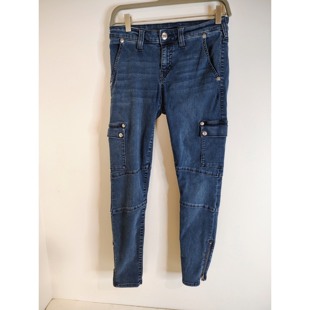 True Religion Jeans Women's Sz 30 Blue  Flap Pockets Cargo Stretch Denim Pants